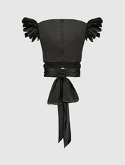 Blouses And Tops | Women Mac Duggal Ruffle Cap Sleeve Wrap Top Black