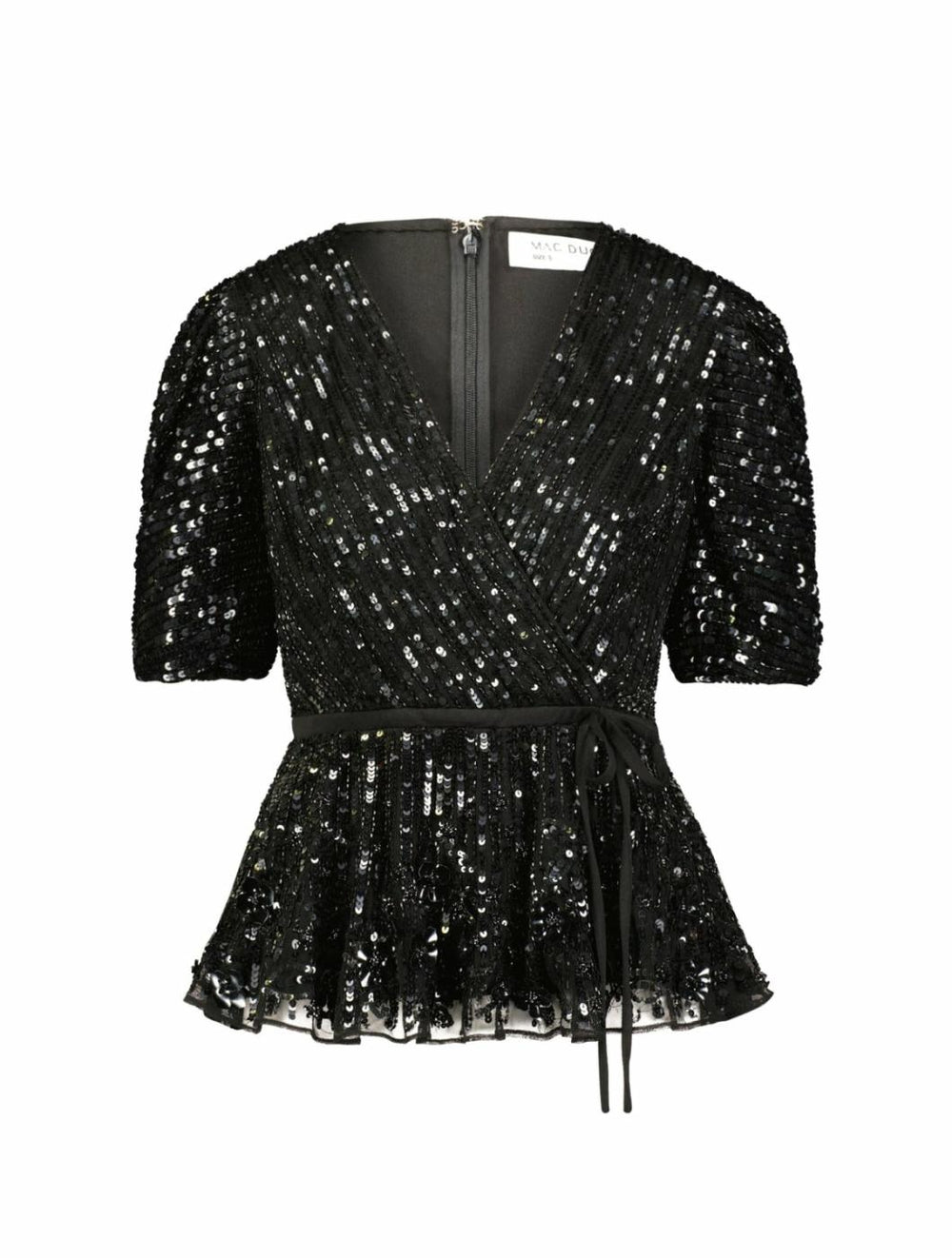 Blouses And Tops | Women Mac Duggal Sequined Puff Sleeve Faux Wrap Top Black