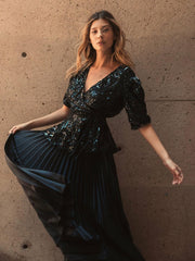 Blouses And Tops | Women Mac Duggal Sequined Puff Sleeve Faux Wrap Top Black