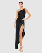 Cocktail Dresses | Women Mac Duggal Black One Shoulder Hi-Low Draped Charmeuse Dress Black