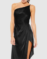Cocktail Dresses | Women Mac Duggal Black One Shoulder Hi-Low Draped Charmeuse Dress Black