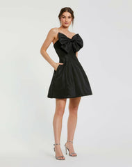 Cocktail Dresses | Women Mac Duggal Black Strapless Oversized Bow Fit & Flare Mini Dress Black