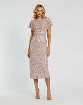 Cocktail Dresses | Women Mac Duggal Cap Sleeve Column Midi Dress With Floral Beading Vintage Lilac