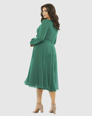 Cocktail Dresses | Women Mac Duggal Chiffon Bishop Sleeve Surplice Dress (Plus) Emerald Green