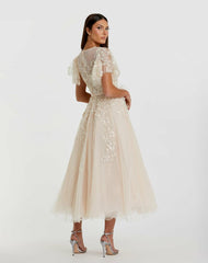 Cocktail Dresses | Women Mac Duggal Embellished Flutter Sleeve Bow Waist A Line Dress Nude