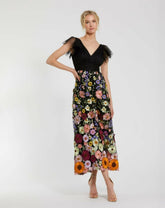 Cocktail Dresses | Women Mac Duggal Embroidered Ruched Flutter Sleeve A Line Dress Black Multi