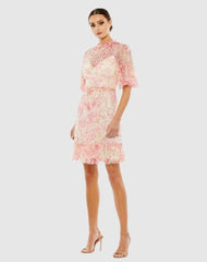 Cocktail Dresses | Women Mac Duggal Flounce Sleeve Floral Embellished Dress Blush Multi