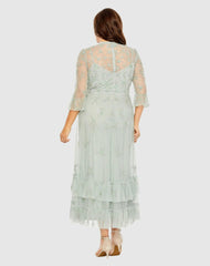 Cocktail Dresses | Women Mac Duggal Green High Neck Embellished Flutter Half Length Sleeve Dress Sage