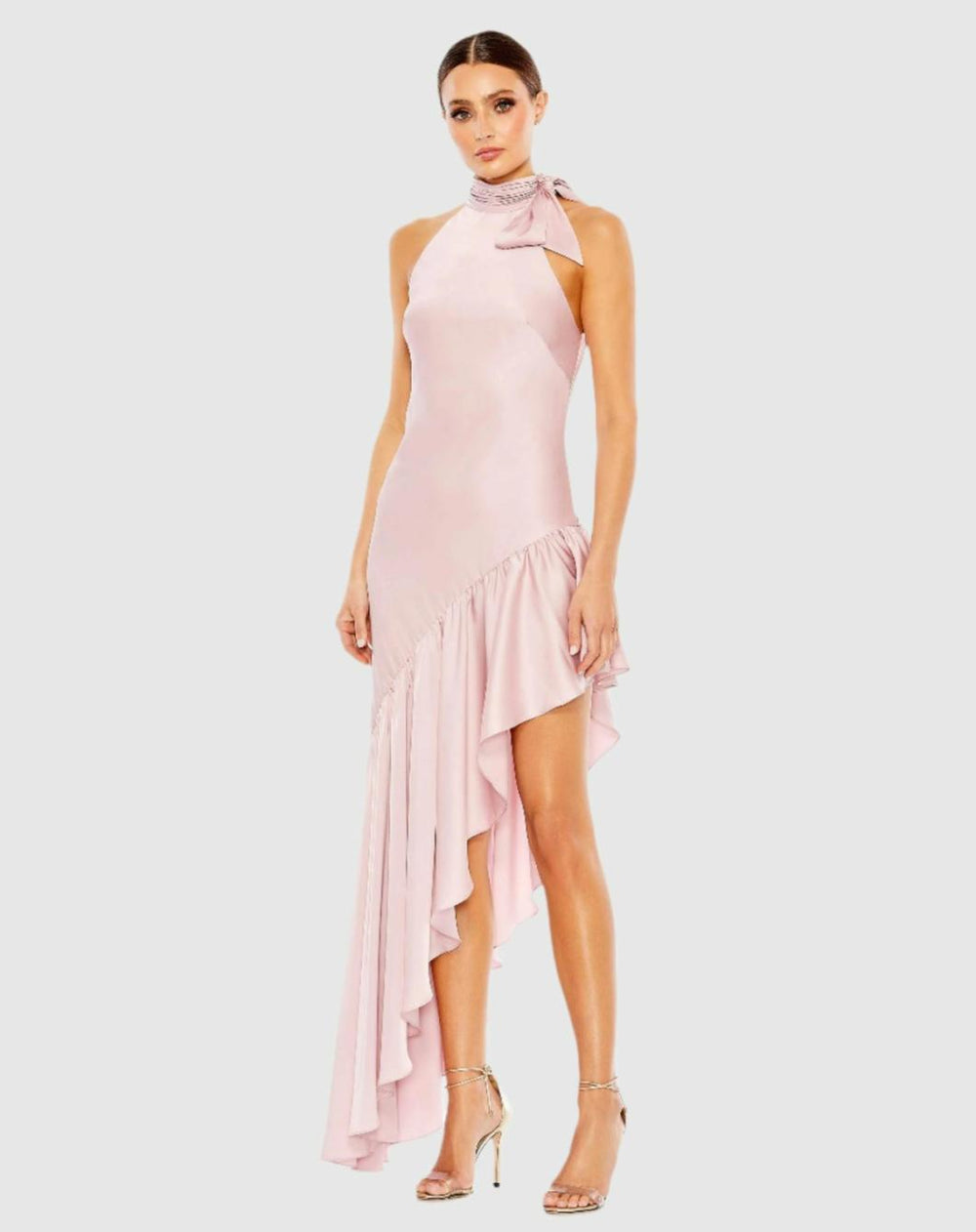 Cocktail Dresses | Women Mac Duggal Halter Neck Ruffled Asymmetrical Gown Rose