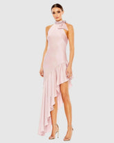 Cocktail Dresses | Women Mac Duggal Halter Neck Ruffled Asymmetrical Gown Rose