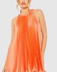 Cocktail Dresses | Women Mac Duggal Orange Pleated Halter Neck Flowy Mini Trapeze Dress Tangerine