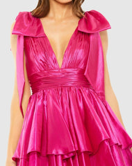 Cocktail Dresses | Women Mac Duggal Oversized Bow Deep V Ruffle Mini Dress Fuchsia