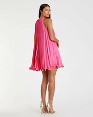 Cocktail Dresses | Women Mac Duggal Pink Pleated Halter Neck Flowy Mini Trapeze Dress Candy Pink