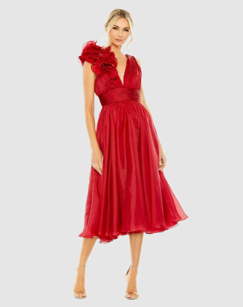 Cocktail Dresses | Women Mac Duggal Red Sleeveless Chiffon A-Line Tea Length Cocktail Dress Wine