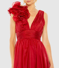 Cocktail Dresses | Women Mac Duggal Red Sleeveless Chiffon A-Line Tea Length Cocktail Dress Wine