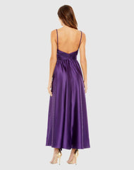 Cocktail Dresses | Women Mac Duggal Ruched Top Satin Pleated Tea Length Dress Purple