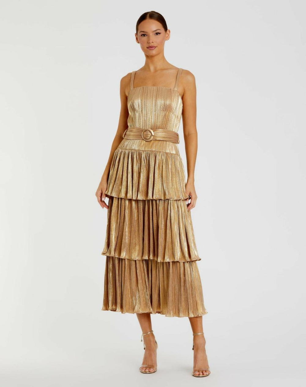 Cocktail Dresses | Women Mac Duggal Ruffle Tiered Buckle Detail Dress Gold