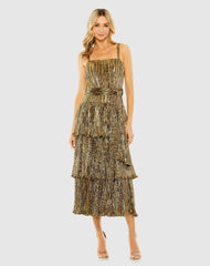 Cocktail Dresses | Women Mac Duggal Ruffle Tiered Buckle Detail Dress Gold