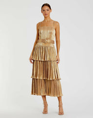 Cocktail Dresses | Women Mac Duggal Ruffle Tiered Buckle Detail Dress Gold
