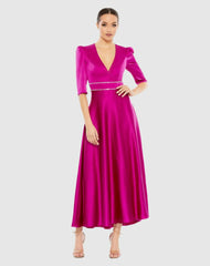 Cocktail Dresses | Women Mac Duggal Satin Rhinestone Encrusted Puff Shoulder Dress Fuchsia