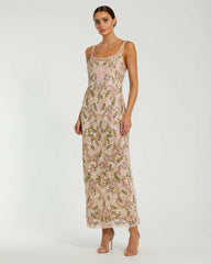 Cocktail Dresses | Women Mac Duggal Sleeveless Hand Beaded Floral Midi Dress Nude Multi