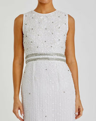 Cocktail Dresses | Women Mac Duggal Sleeveless High Neck Beaded Midi Sheath Dress White