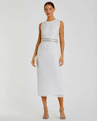 Cocktail Dresses | Women Mac Duggal Sleeveless High Neck Beaded Midi Sheath Dress White