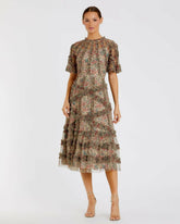 Daytime Dresses | Women Mac Duggal Beige Floral Flutter Sleeve Mesh Print Dress Beige Multi