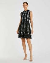 Daytime Dresses | Women Mac Duggal Black Sleeveless High Neck Embroidered Mini Dress Black