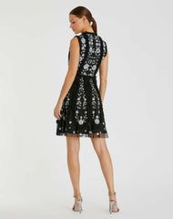 Daytime Dresses | Women Mac Duggal Black Sleeveless High Neck Embroidered Mini Dress Black