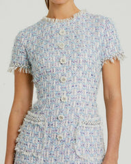 Daytime Dresses | Women Mac Duggal Blue Cap Sleeve Floral Button Detail Shift Dress Blue Multi