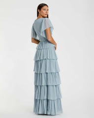 Daytime Dresses | Women Mac Duggal Blue Flutter Sleeve Ruffle Tiered Gown Slate Blue