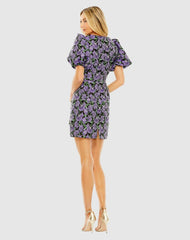 Daytime Dresses | Women Mac Duggal Bubble Sleeve Brocade Mini Dress Purple Multi