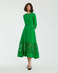 Daytime Dresses | Women Mac Duggal Crepe Boat Neck Midi Dress With Applique Cut Out Spring Green