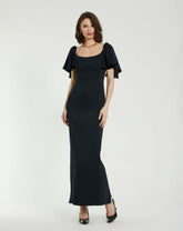 Daytime Dresses | Women Mac Duggal Crepe Fitted Column Dress With Short Ruffle Sleeves Navy