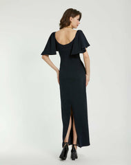 Daytime Dresses | Women Mac Duggal Crepe Fitted Column Dress With Short Ruffle Sleeves Navy