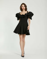 Daytime Dresses | Women Mac Duggal Crepe Godet Hem Mini Dress With Faille Ruffle Black