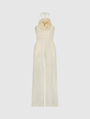 Daytime Dresses | Women Mac Duggal Crepe Halter Neck Jumpsuit With Flower Ivory