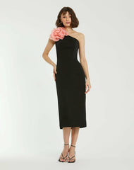 Daytime Dresses | Women Mac Duggal Crepe One Shoulder Midi Dress With Flower Black