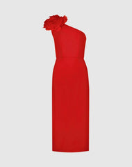 Daytime Dresses | Women Mac Duggal Crepe One Shoulder Midi Dress With Flower Cherry