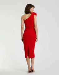 Daytime Dresses | Women Mac Duggal Crepe One Shoulder Midi Dress With Flower Cherry
