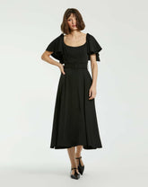 Daytime Dresses | Women Mac Duggal Crepe Ruffle Sleeve Midi Dress With Belt Black
