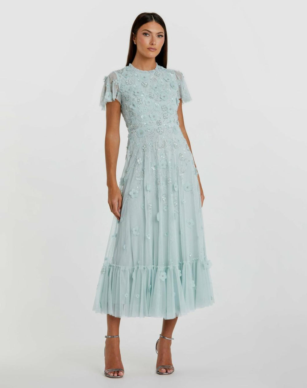 Daytime Dresses | Women Mac Duggal Embellished High Neck Cap Sleeve A Line Dress Powder Blue