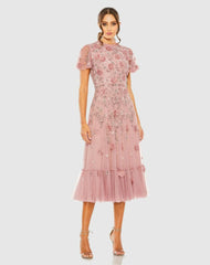 Daytime Dresses | Women Mac Duggal Embellished High Neck Cap Sleeve A Line Dress Powder Blue