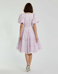 Daytime Dresses | Women Mac Duggal Embroidered Floral Puff Sleeve Dress Orchid White