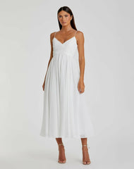 Daytime Dresses | Women Mac Duggal Faux Wrap Sleeveless Flowy Midi Dress White