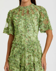Daytime Dresses | Women Mac Duggal Floral Flutter Sleeve Mesh Print Dress Sage Multi