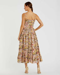 Daytime Dresses | Women Mac Duggal Floral Print Ruffle Tiered Midi Dress Ivory Multi