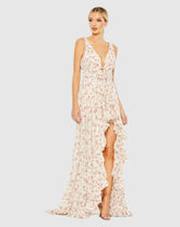 Daytime Dresses | Women Mac Duggal Floral Print Sleeveless Ruffled High-Low Gown Pink Multi