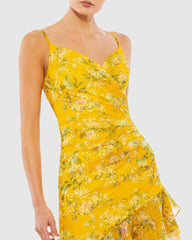 Daytime Dresses | Women Mac Duggal Floral Ruffle Asymmetrical Hi Low Hem Dress Yellow Multi